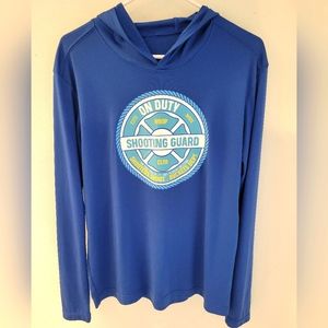 Men's blue long-sleeve pullover hoodie, medium